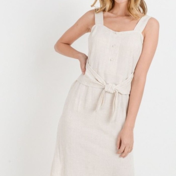 Paper Crane Dresses & Skirts - Paper Crane Linen Midi Oatmeal Tie Ivory